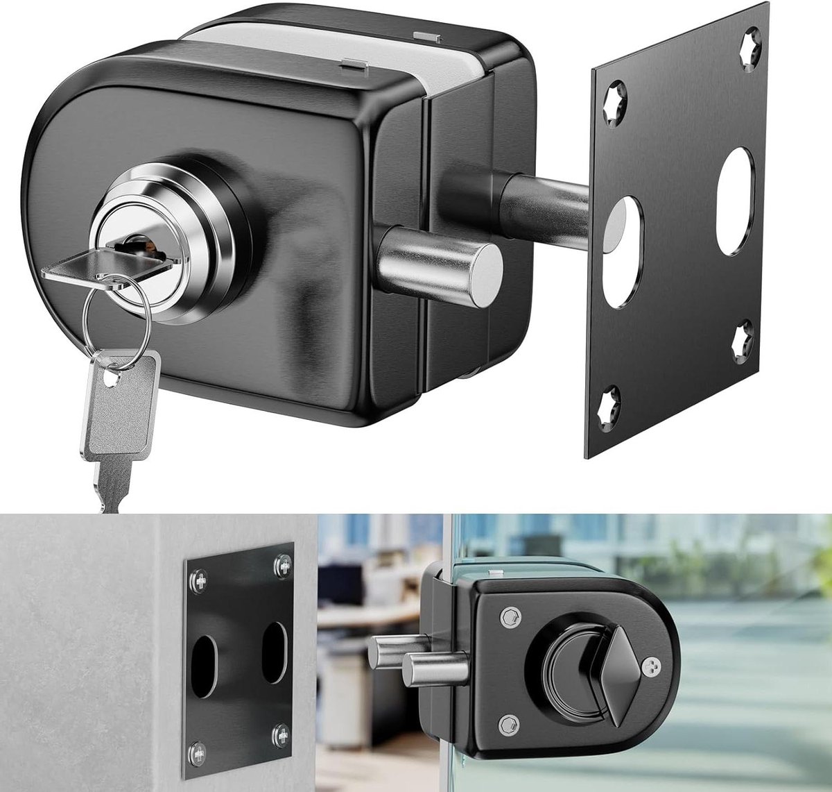 Glazen Deurslot - Veiligheidsslot Dubbel - Toegangscontrole Deur - Roestvrij Staal - 10-12 mm - Geborsteld Zwart
