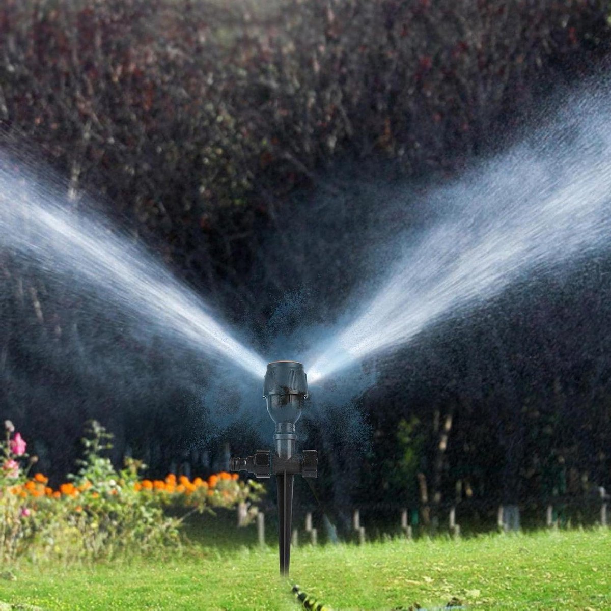 Gazonsproeier Statief - Automatische Sprinkler - Grote Oppervlakken Besproeien - 360 Graden Rotatie - Verstelbare Hoogte - Zwart