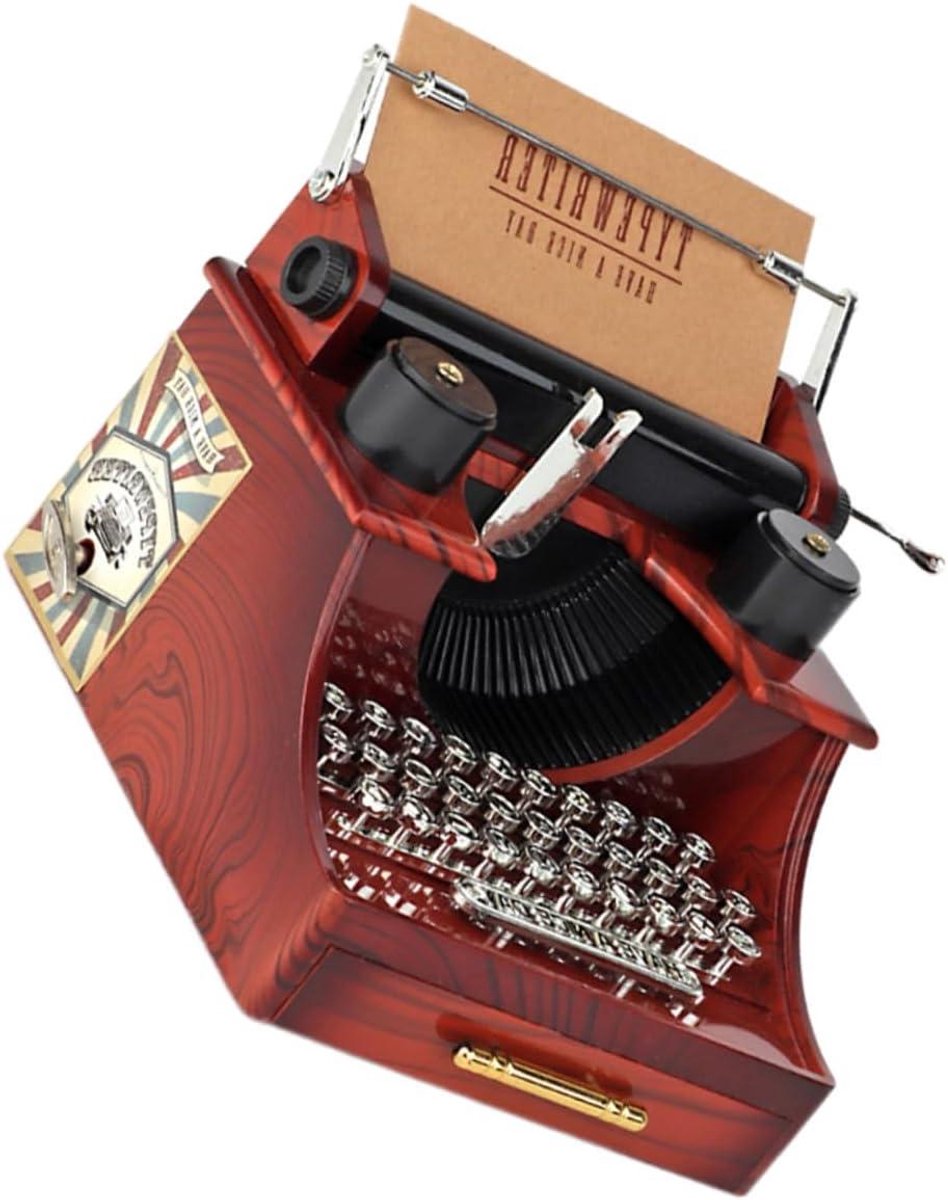 Muziekdoosje Typemachine - Retro Decoratie - Bureau Versiering - Uniek Retrostijl Ontwerp - 13.5 x 14.5 x 11 cm - Bruin