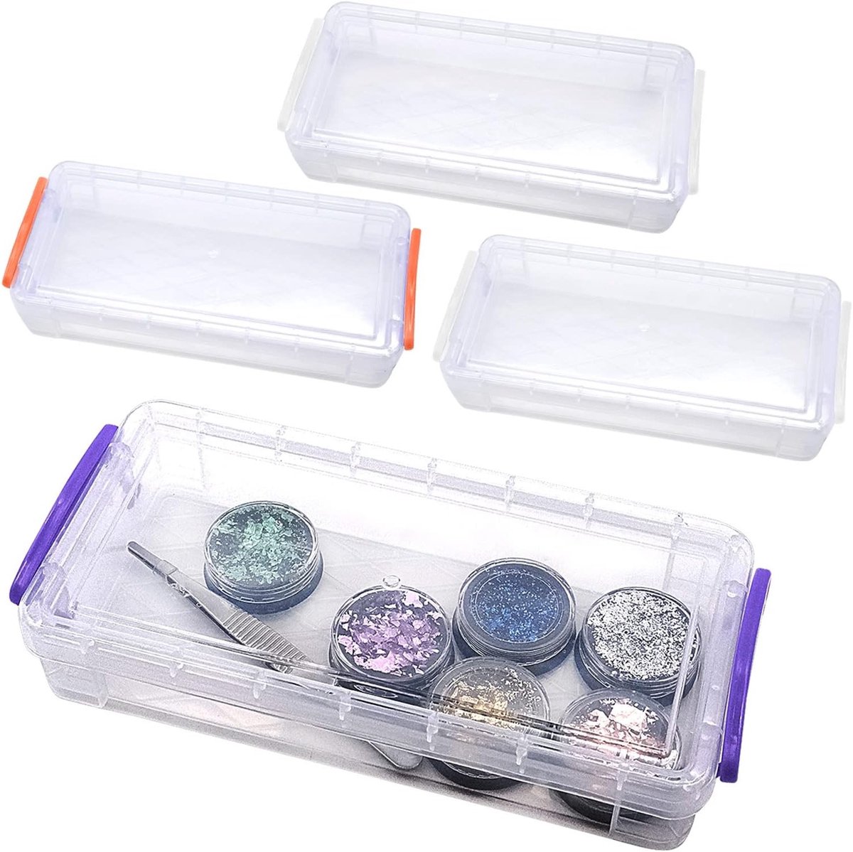 Set van 4 Doorzichtige Plastic Pennenhouders met Deksel - Stapelbare Multifunctionele Organizer voor Kantoorbenodigdheden, Kunstbenodigdheden en Creatief Materiaal