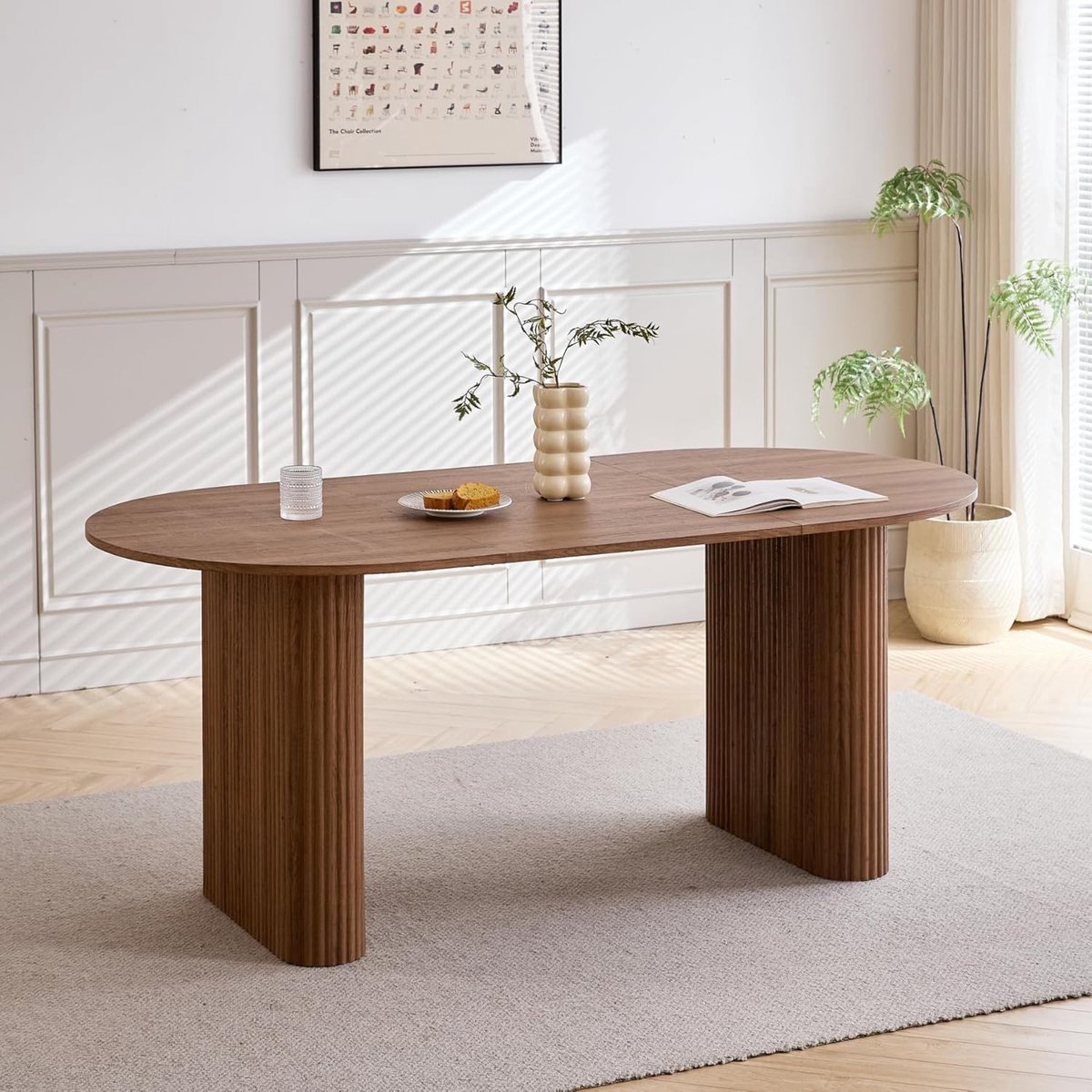 Ovale Eettafel 180 x 90 cm – Moderne Keukentafel voor 6-8 Personen in Donkerbruin Houtlook – Grote Scandinavische Eetkamertafel / Bureau van MDF voor Woonkamer, Keuken en Kantoor – Dader