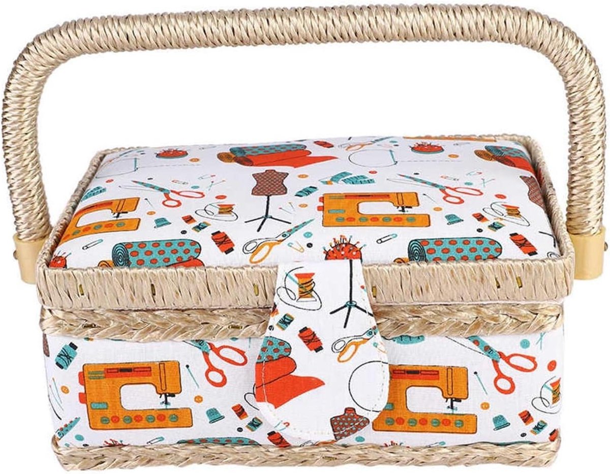 Handgemaakte Naaiset - Opbergdoos - Hobby Naaien - Dubbele Laag Opbergruimte - 25x16x10.4cm - Multicolor
