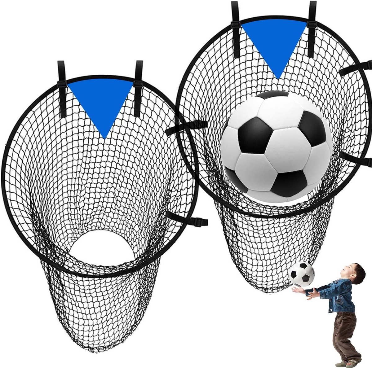 Set van 2 Draagbare Voetbalnetten voor Tuintraining met Verstelbare Bandjes (55 cm) - Ideaal voor Kinderen en Sporttraining