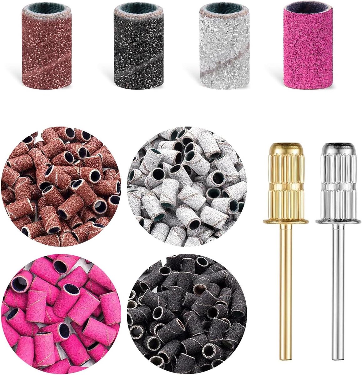 Nagelfrees Bits - Schuurkoppen Set - Nagelverzorging Thuis - 200 Stuks Set - 4 Soorten Grit - Multicolor