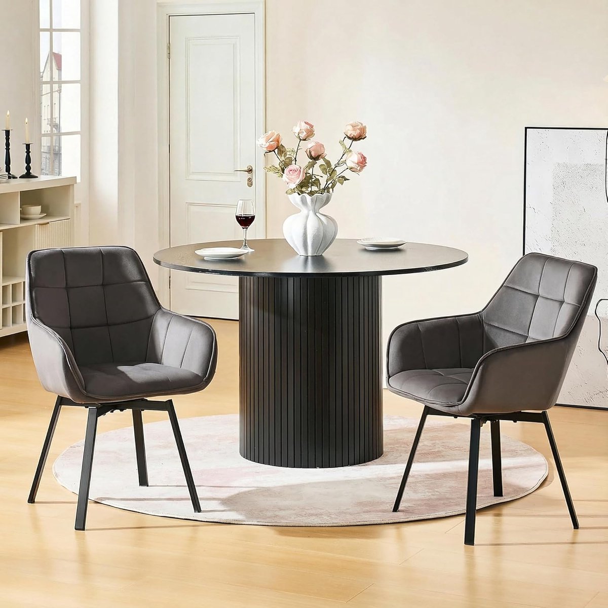 Eetkamerstoelen Set van 6 – Met Armleuningen – Ergonomisch – Grijs – 61x55x83 cm – Industrohome