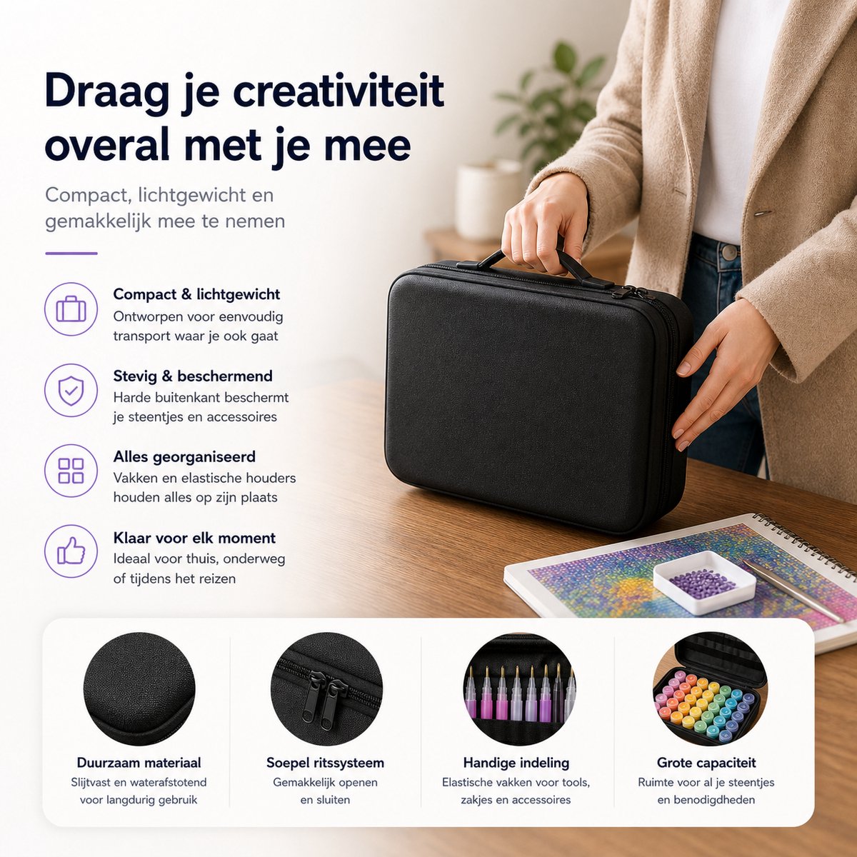 BOTC Diamond Painting Opbergdoos - 60 Potjes - 90 Delig Sorteerdoos set Incl. Toolkit - Zwart — afbeelding 4