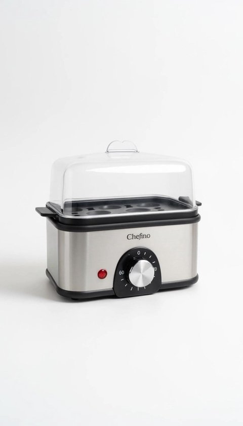 Chefino Eierkoker – Elektrisch – 8 Eieren – RVS – BPA-vrij – Timer & Automatische Uitschakeling – Inclusief Maatbeker met Eierprikker – Anti-oververhitting – Zilver/Zwart
