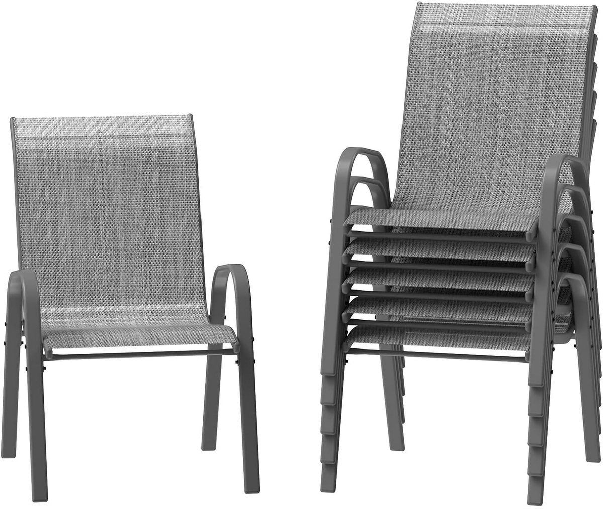Jently tuinstoelen - terrasstoelen - buitenstoelen - tuinzetels - fauteuils - stapelbaar - weerbestendig - 6 stuks - grijs