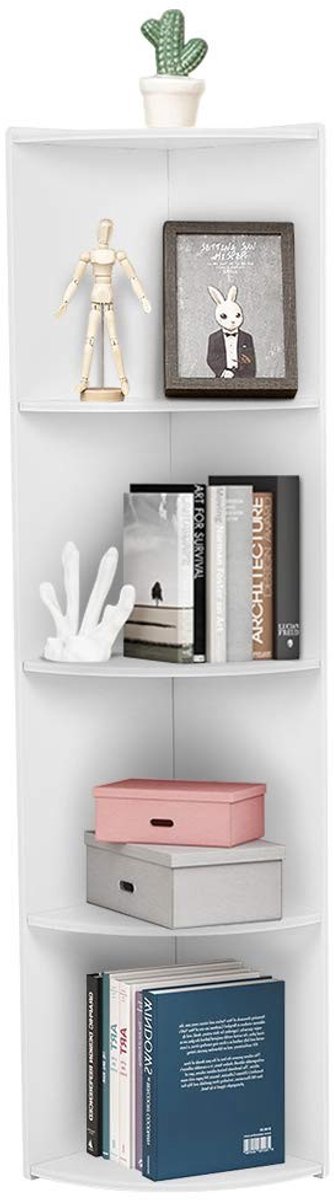 4 Tier Display Boekenplank - Wit Opbergrek - Boekenkast Organisator Eenheid - Douche Caddy - Hoekrek Badkamer Rek - Keuken Opberg Eenheid voor Thuis Woonkamer