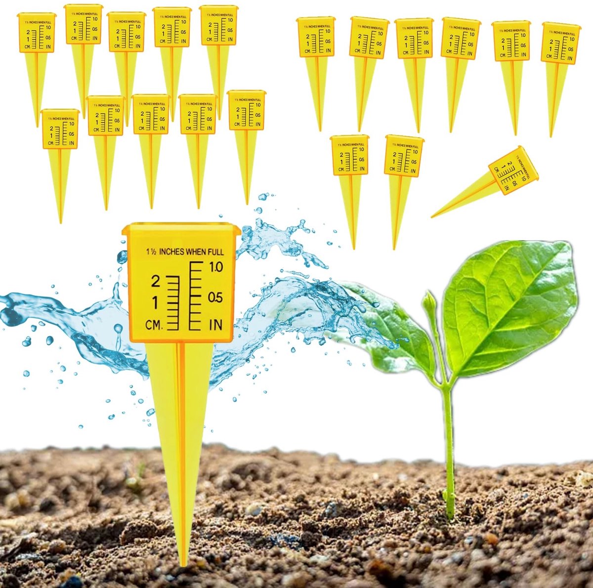 SVGCommerce - Regenmeter - Regenmeter Set van 20 - Decoratief en Robuust - Geel - Digitale Regenmeter - Meet de Neerslag - Geschikt voor Tuin