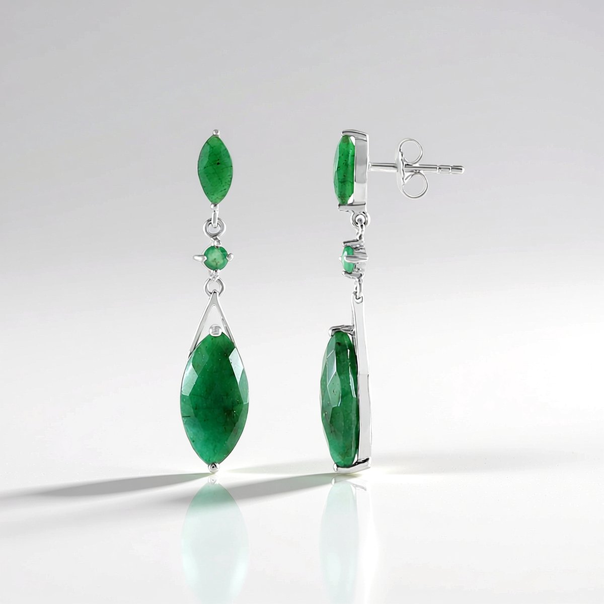 Cavill - 925 Sterling Zilver Gerhodineerde Oorbellen - 8,127 ct Smaragdkleurige Beril Marquise Briolette - Elegante Groene Edelsteen