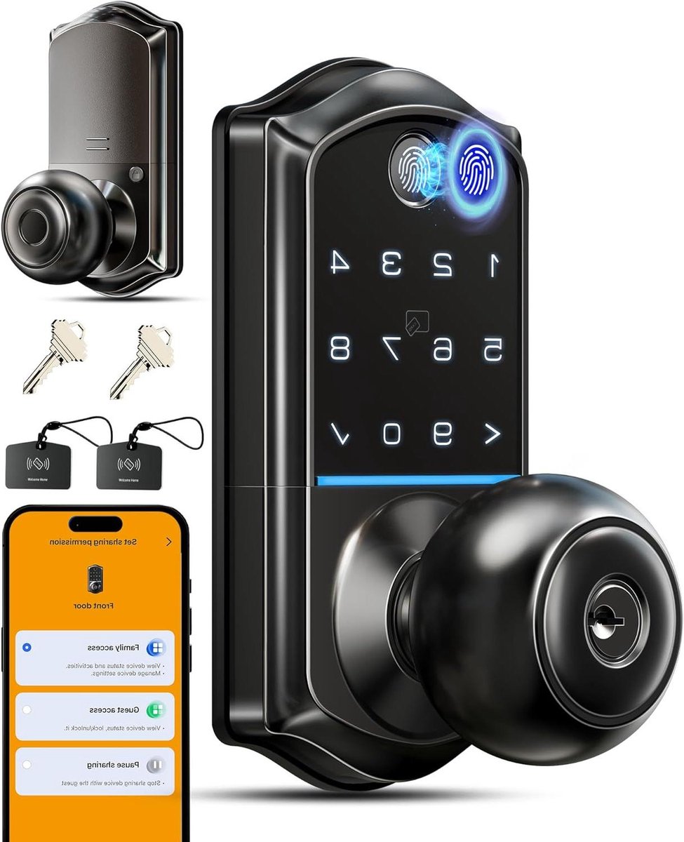 Slim Deurslot - Toegangscontrole Systeem - Huis Beveiligen - 7 Ontgrendelingsopties - IP55 Waterdicht - Mat Zwart