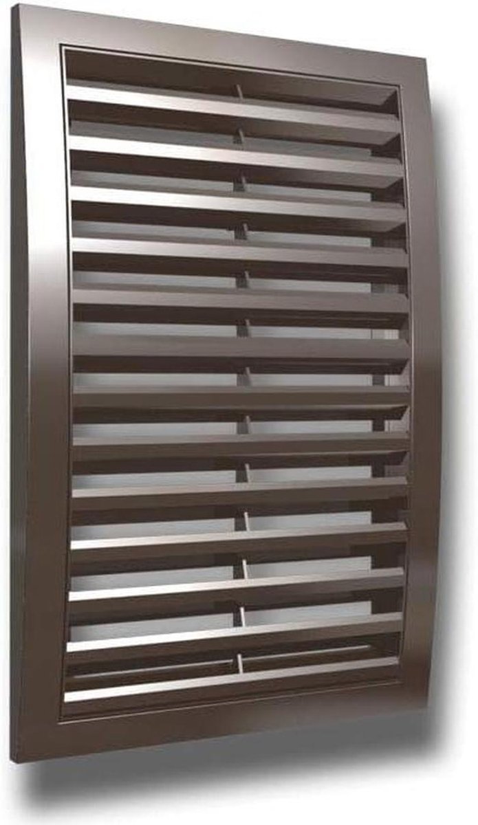 Ventilatierooster Weerbescherming - Afdekrooster Lamellen - Ventilatie Afdekken - Schuine Lamellen - 350x350mm - Bruin