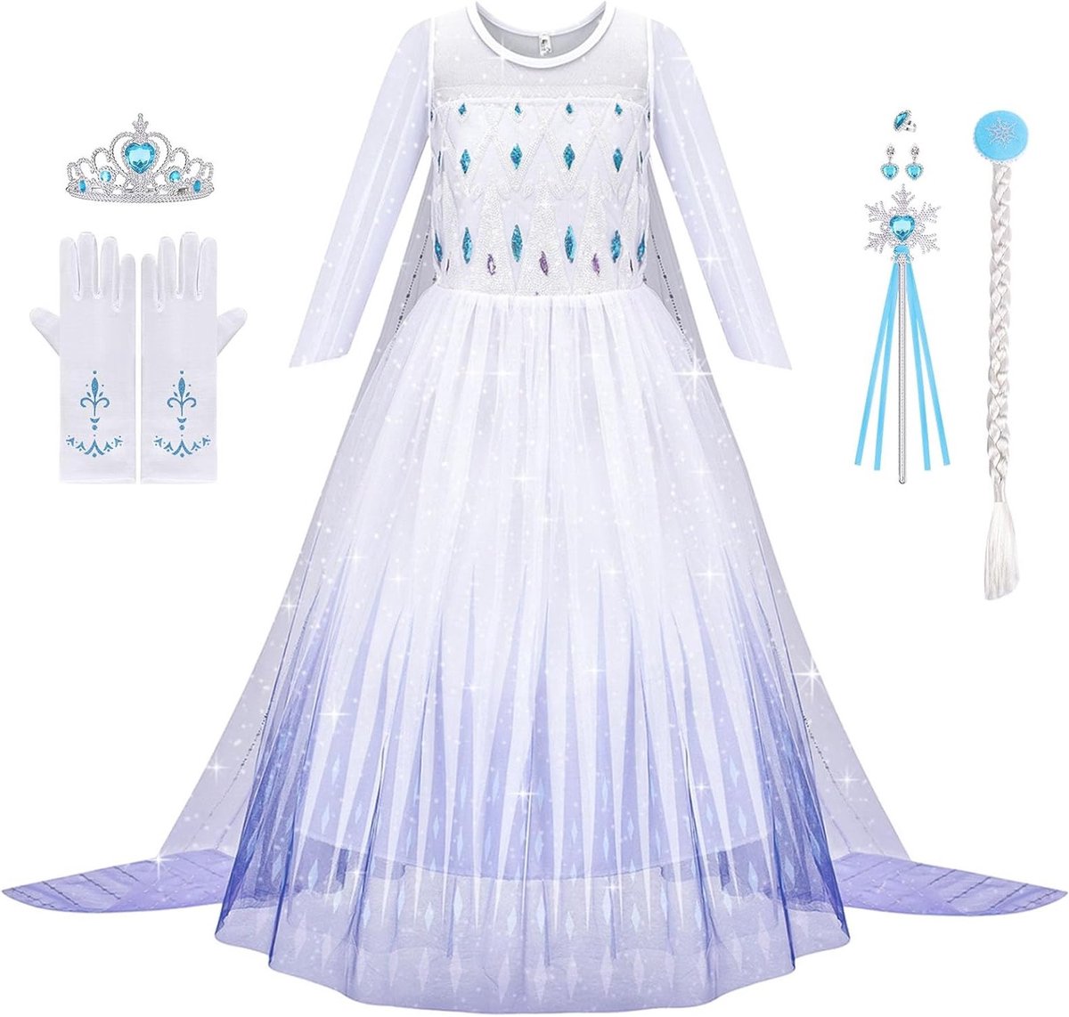 Luxueuze Prinsessen Kostuum met Toverstaf en Kroon, Meisjes Snow Queen Jurk voor Feestjes, Cosplay en Halloween, Leeftijd 3-8 Jaar