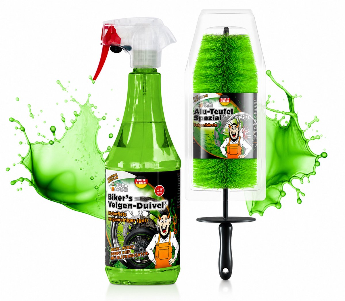 Tuga Chemie Biker’s Velgen Duivel 1L + Velgenborstel – Krachtige Velgenreiniger Gel – Motor – Incl. Tuga Borstel