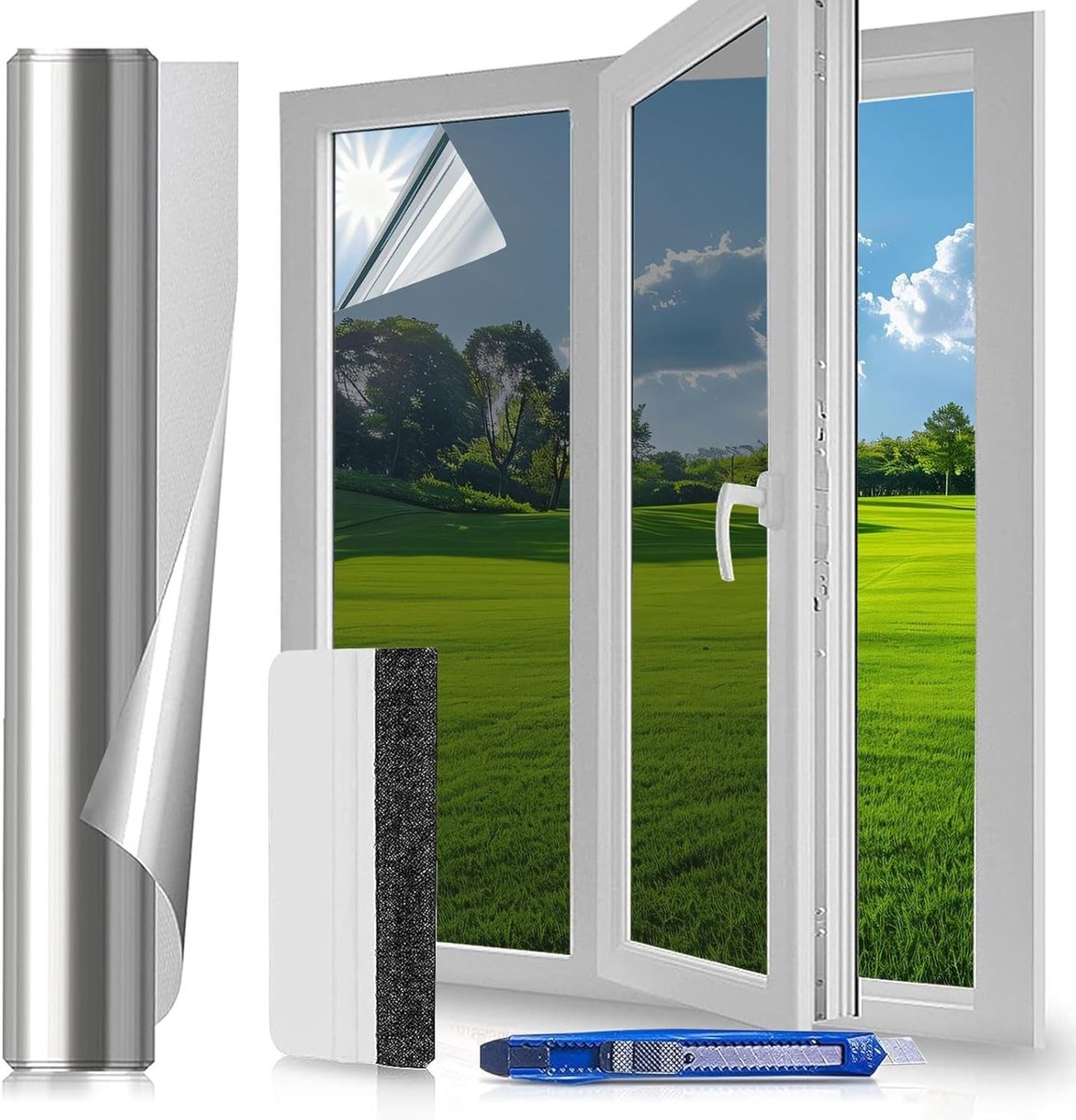 Zonnescherm - Raamfolie - Privacy Screen - Zelfklevende UV-bescherming - Zilver - Warmtebe