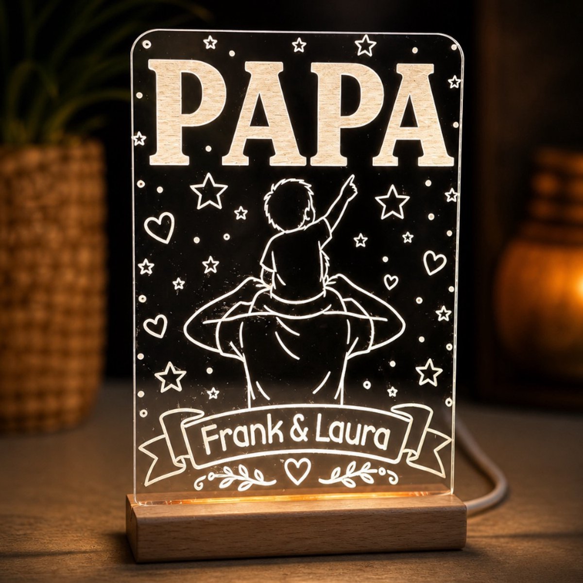 LED Lampje Papa Gepersonaliseerd met Namen – Vaderdag Cadeau