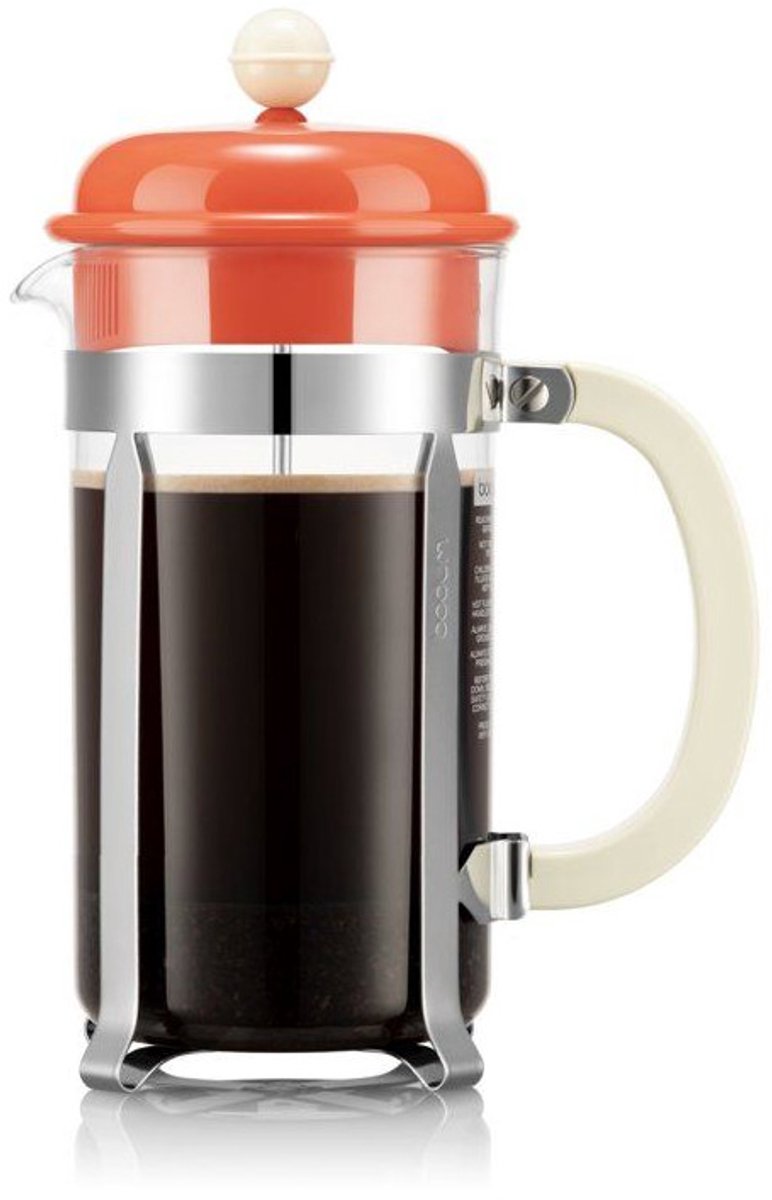 Bodum Caffettiera franse pers koffiezetter - 1 L, 8 kopjes, heldere koraal