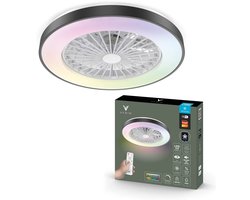 Varin® Plafondventilator met verlichting – Zwart – Tuya Wifi – LED 30W RGBW – Ø 50cm – Super stil – Afstandsbediening smart lamp – Plafondlamp slaapkamer – Plafonniere woonkamer – Plafondlampen – Plafond lamp – Verlichting kinderkamer – Ventilator