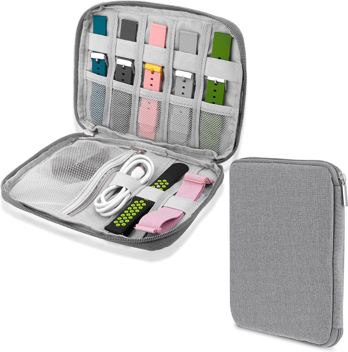 Horlogeband opbergdoos - 8 vierkanten - Kabel Organiser Tas -Reistas - Kabeltas - Organizer Etui - Horloge bandje opbergzak - Voor horlogeband datakabel - Opbergtas voor Kabels en Accessoires - 20.5*15.5cm - Zwart