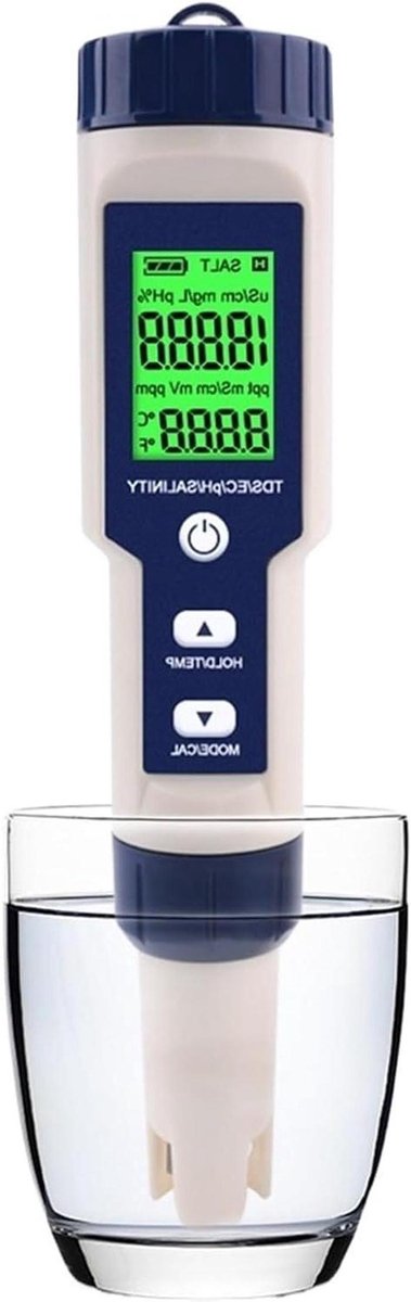 Bodemmeter Waterkwaliteit - Water Tester - Aquarium Onderhoud - 5 in 1 Metingen - IP67 Waterdicht - Grijs