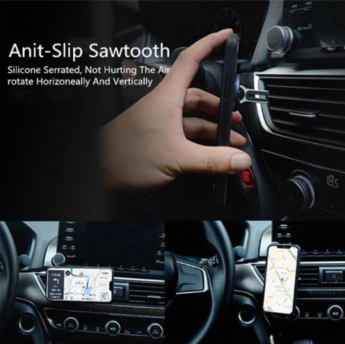 Multifunctionele zelfklevend clip telefoon houder, magneet, 360 graden auto ventilatie, draaibare vinger ring, auto accessoires, iPhone, Samsung, Huawei, Sony, LG (rood) – foto 5