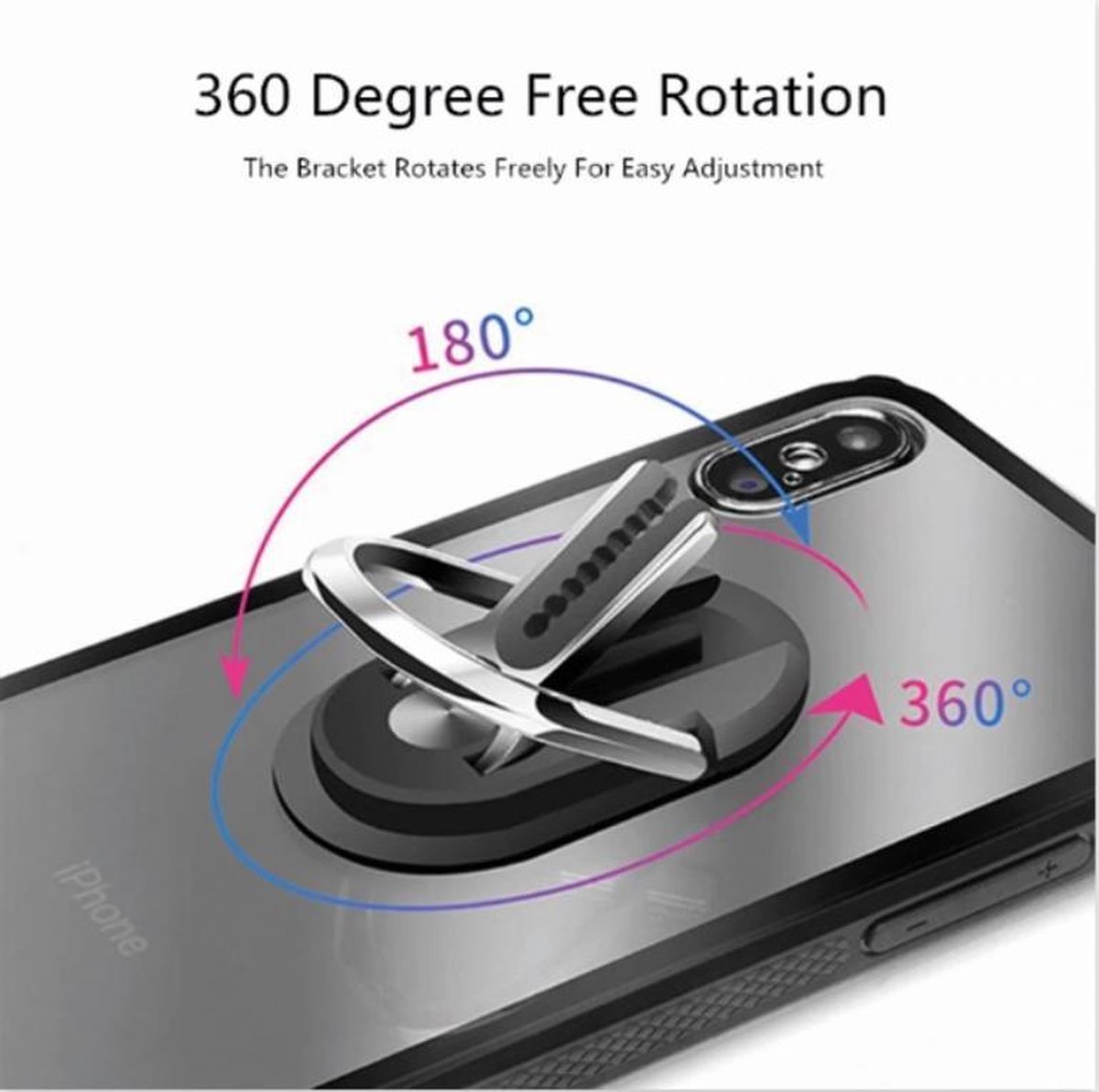 Multifunctionele zelfklevend clip telefoon houder, magneet, 360 graden auto ventilatie, draaibare vinger ring, auto accessoires, iPhone, Samsung, Huawei, Sony, LG (rood) – foto 6