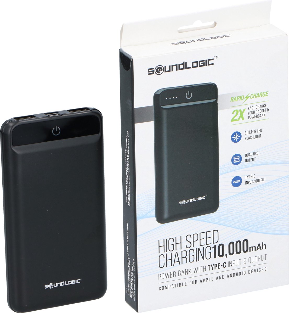 Ultradun High Speed Powerbank 10000mAh met LED-Zaklamp