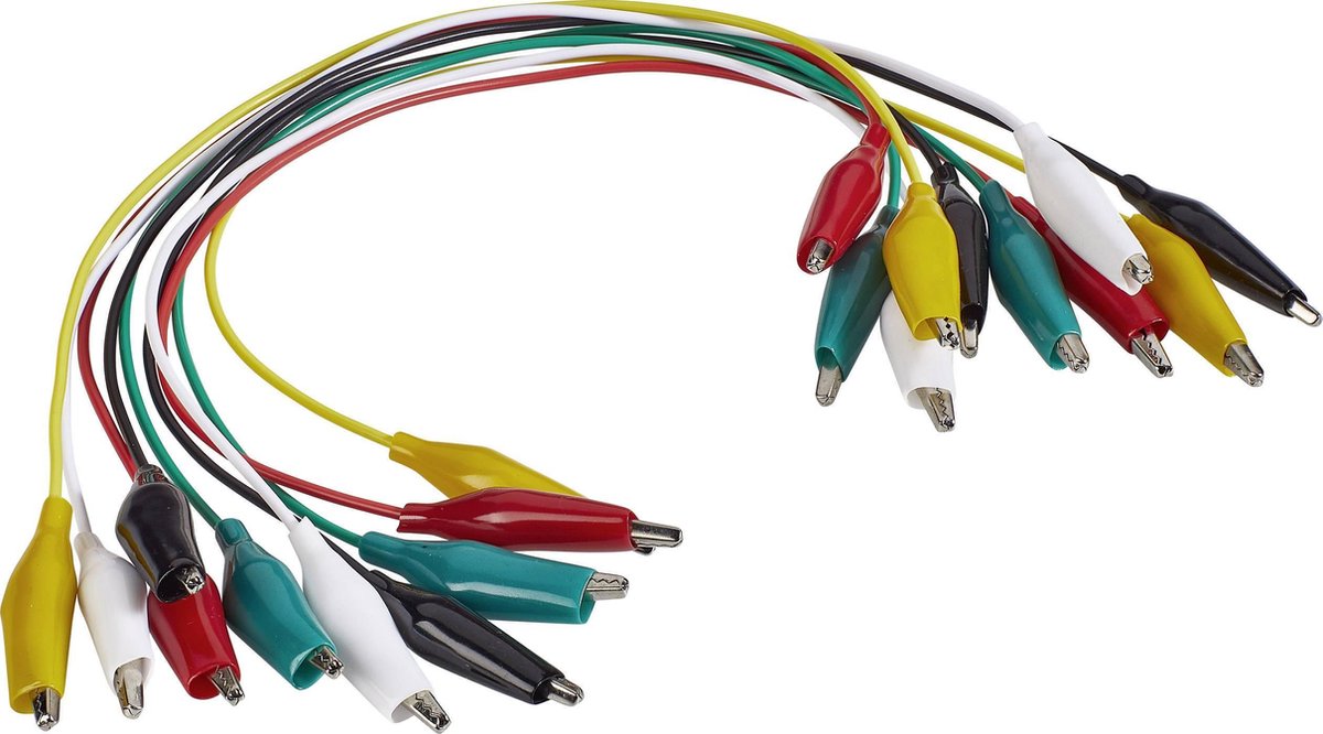VOLTCRAFT KS-280/0.1 Meetsnoerenset Krokodilklem Krokodilklem 0.28 m Zwart, Rood, Geel, Groen, Wit 1 set(s)