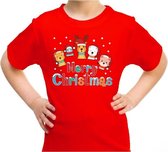 Foute kerst shirt / t-shirt dierenvriendjes Merry christmas rood voor kinderen - kerstkleding / christmas outfit S (110-116)