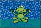 Deur- en vloermatten, wasbaar en antislip.  Leuke Yoga kikker