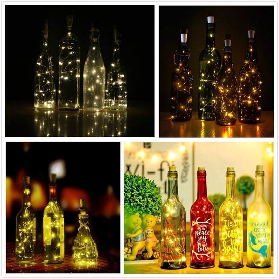 mariage lumières étoilées alimentées par piles pour DIY Noël Halloween Lot de 10 bouteilles de 20 LED 2 m Blanc chaud Cork String Bouteille de vin Fée Mini fil de cuivre fête dintérieur 