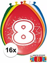 Ballonnen 8 jaar van 30 cm 16 stuks + gratis sticker