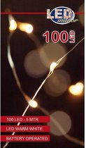 Kerstverlichting - Led Indoor Zilverdraad 100l/5m Led Warm Wit - Werkt Op 3xaa