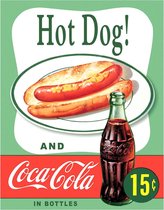 Retro Coca Cola Wandbord - Hot Dog! and Coca Cola in Bottles- 31.5 x 40.5 cm