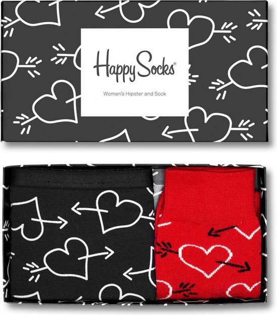 Happy Socks Love Valentine Giftbox Hipster en Sokken - Zwart/Rood - Maat XS  | bol