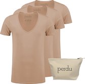 perdu | 3 x Onzichtbaar onderhemd heren + toiletbag | giftpack | Diepe V hals | beige | M