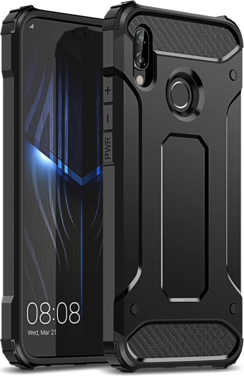 Luxe Armor Back cover voor Huawei P20 Lite - Zwart - Hard PC Shockproof - Hybrid
