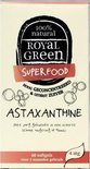 Doos met Royal Green Astaxanthine, 60 softgels, 4 mg. Gekweekt op Hawaii in een schone omgeving.