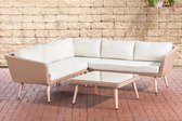 Clp Skara - Hoek loungeset - 1,25mm vlak Polyrattan - zand - Crème wit 45 cm (lichtbruin)