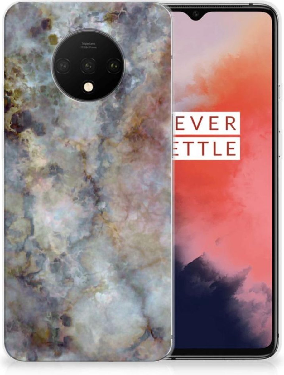 OnePlus 7T TPU Siliconen Hoesje Marmer Grijs