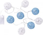 Lichtslinger met Kant - Guirlande 135 cm - Blauw /  Wit - 8 LED Lampjes - Huwelijks Bruilofts Versiering Baby Boy Babyshower Kerstlampjes Kerstversiering Kerst