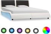 Bedframe Wit 120x200 cm Kunstleer met LED (Incl LW Led klok) - Bed frame met lattenbodem - Tweepersoonsbed Eenpersoonsbed