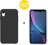 iPhone XR Telefoonhoesje met Screenprotector | Zwart Soft Touch Siliconen Smartphone Case | Gehard Beschermglas