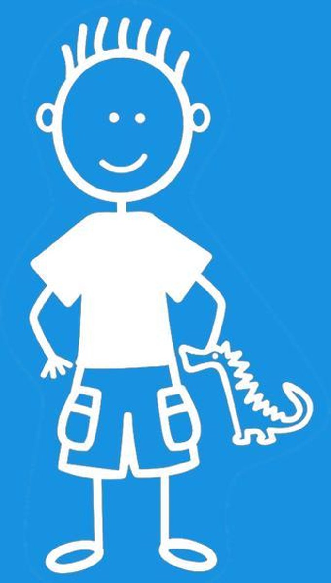 Jongen met dinosaurus - autosticker - wit - 7,6 cm
