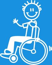 Jongen in rolstoel - autosticker - wit - 7,5 cm