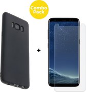 Samsung Galaxy S8 Telefoonhoesje met Screenprotector | Zwart Soft Touch Siliconen Smartphone Case | Gehard Glas