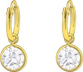 Joy|S - Zilveren rond kristal bedel oorbellen 14k goudplating oorringen