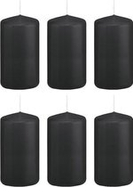 6x Zwarte cilinderkaarsen/stompkaarsen 5 x 10 cm 23 branduren - Geurloze kaarsen - Woondecoraties