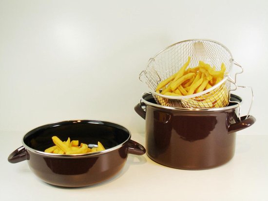 Bol Com Multi Frituurpan Met Serveerdeksel Emaille O 22 Cm Black Brown